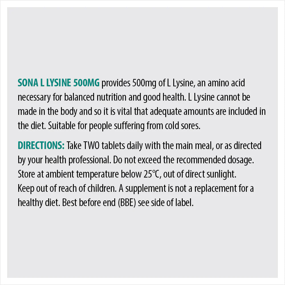 SONA L LYSINE 500MG TABLETS