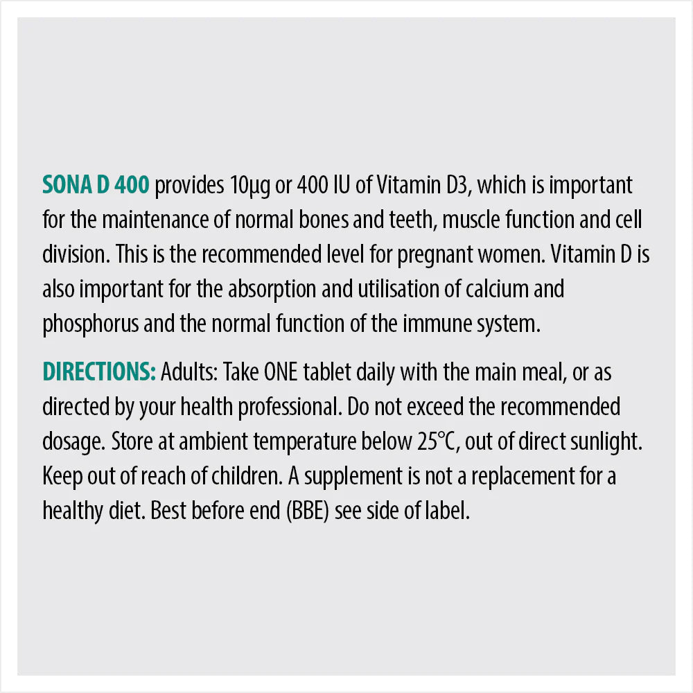 SONA D400 VITAMIN D3 400IU TABLETS