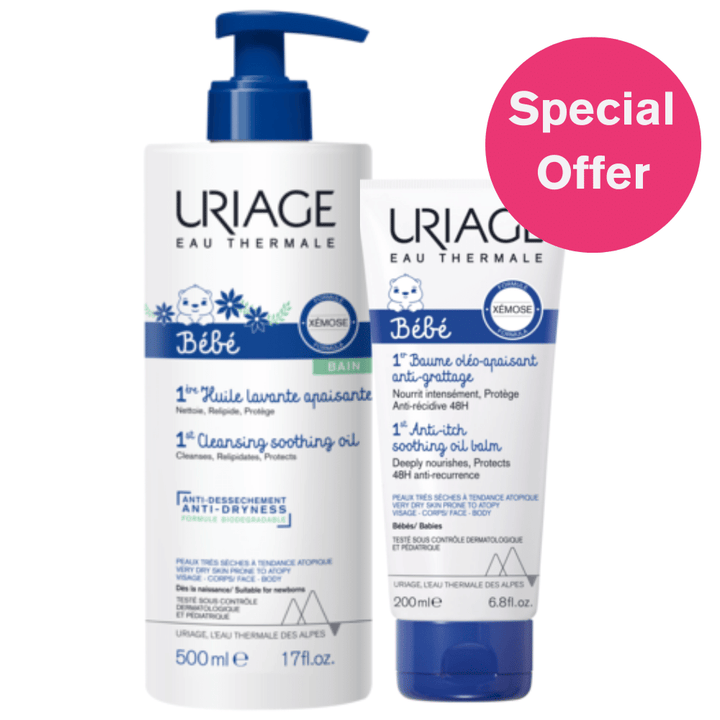 Uriage Baby's 1st Soothing Cleansing Oil 500ml + 1st Oleo-Soothing Anti-Itching Balm 200ml